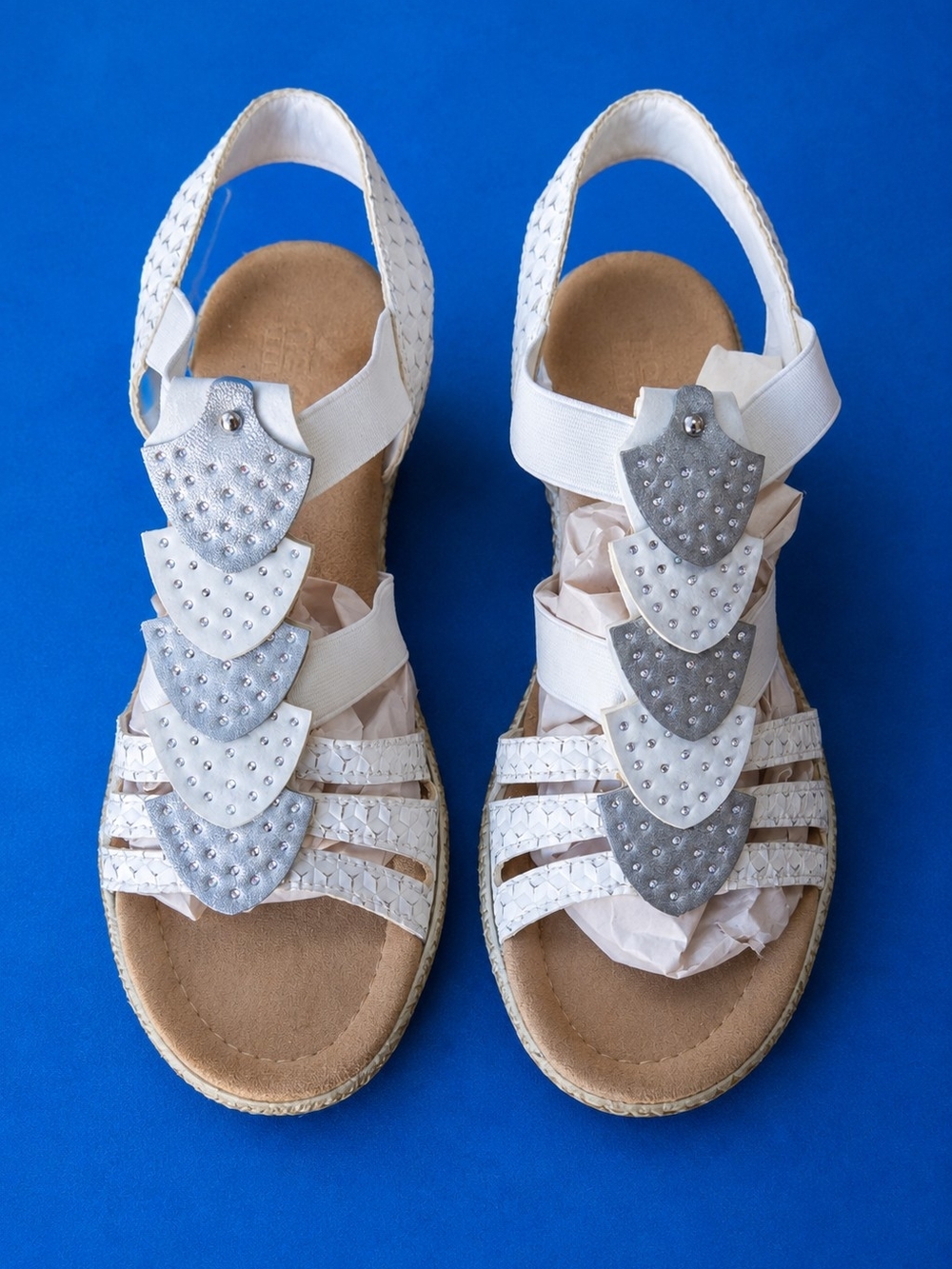 Rieker White and Silver Women's Sandals Size 40 eu, 9